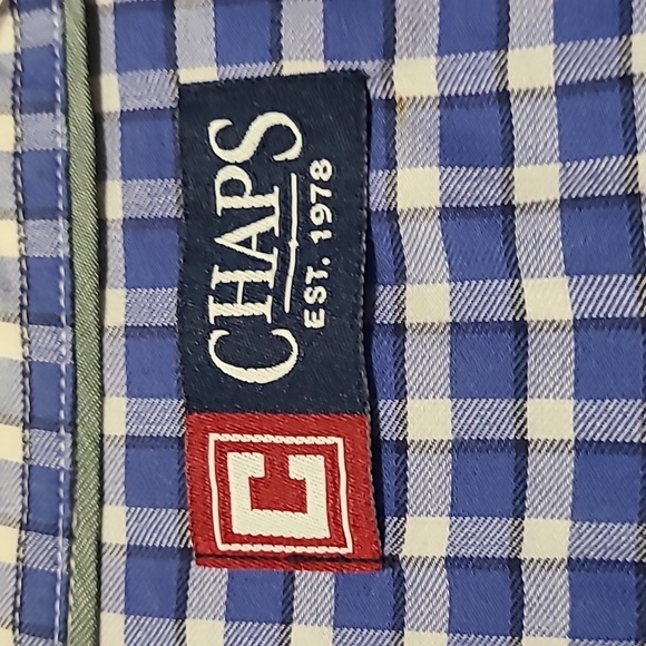 CHAPS Blue & White Checkered Button Down Long Sleeve Shirt - Size XL - Picture 9 of 16